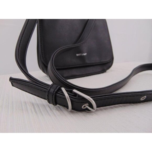 Matt Nat Black Vegan Small Purse Cross Body Bag Flap Snap Adjustable Strap Luna - Picture 3 of 8